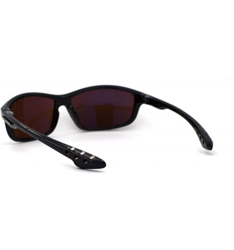 Rectangular Mens Classic Warp Around Driving Lens Biker Plastic Sunglasses - Black Slate Brown - CR196EDQGOQ $7.48