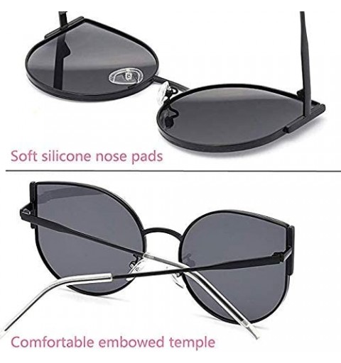Oval Cat Eye Sunglasses for Women Flat Lense Retro Metal Shade Sunglasses UV Protection Trendy Shades - Yellow - CK18S6OIC0I ...