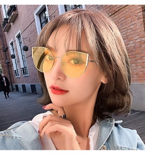 Oval Cat Eye Sunglasses for Women Flat Lense Retro Metal Shade Sunglasses UV Protection Trendy Shades - Yellow - CK18S6OIC0I ...