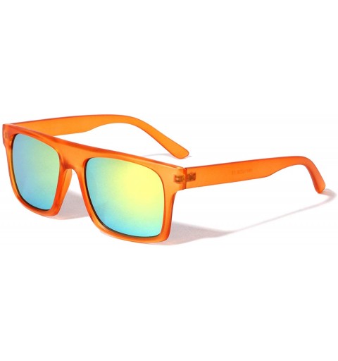 Square Flat Top Crystal Classic Square Color Mirror Lens Sunglasses - Green Orange - CB190U88M35 $32.16