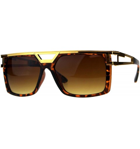 Rectangular Mens Designer Fashion Sunglasses Flat Metal Top Square Rectangular Shades - Yellow Gold Tortoise (Brown) - C518DZ...