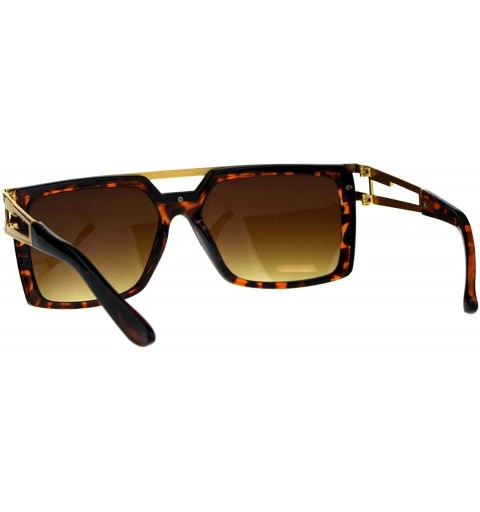 Rectangular Mens Designer Fashion Sunglasses Flat Metal Top Square Rectangular Shades - Yellow Gold Tortoise (Brown) - C518DZ...