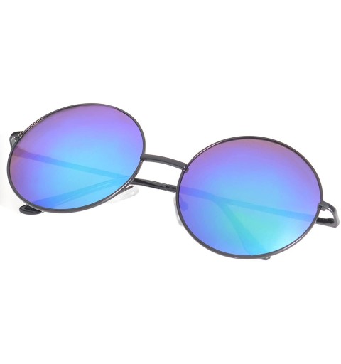 Wayfarer Classic Fit Vintage Inspired Round Sunglasses Reflective Color Lens UV400 - Green-blue - CV11NUXSIXR $8.43