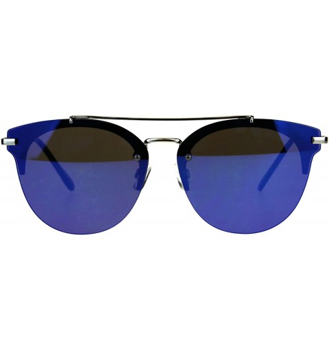 Rectangular Round Rimless Half Rim Designer Mens Fashion Luxury Sunglasses - Silver Blue - CF189LMWT4N $15.11