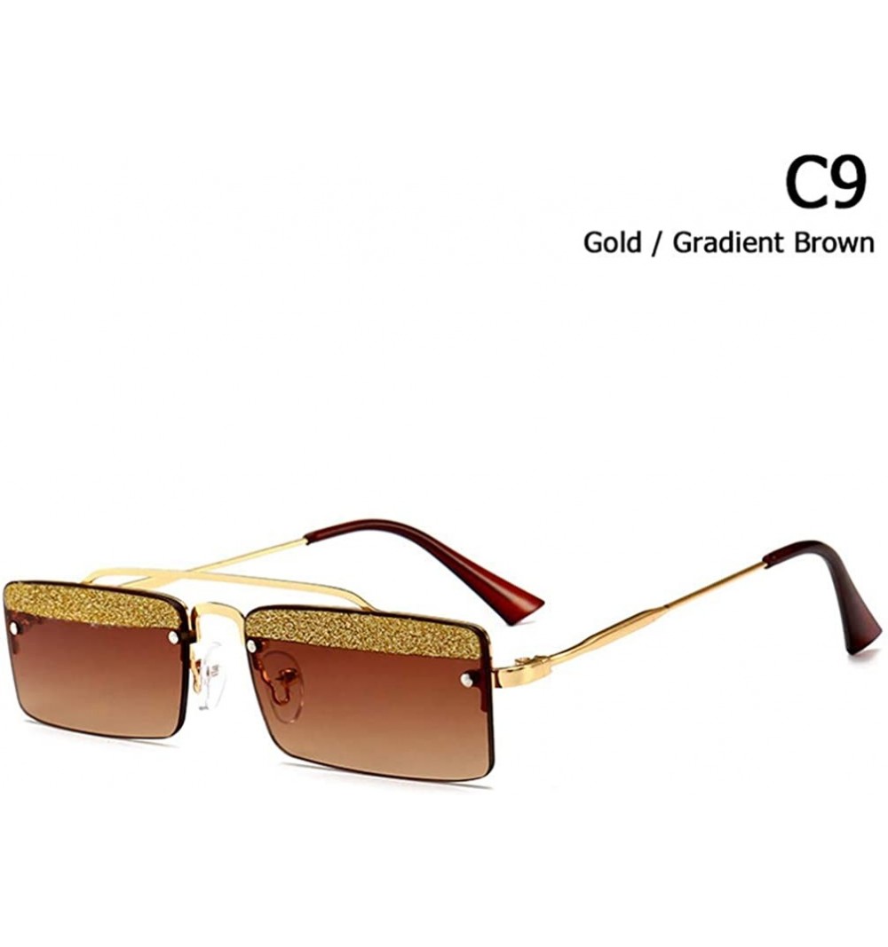 Semi-rimless Rectangle Rimless Sunglasses Women Trend Design Sun Glasses - C9 - CK18Y397XHK $26.11