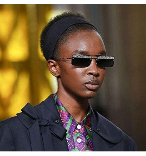 Semi-rimless Rectangle Rimless Sunglasses Women Trend Design Sun Glasses - C9 - CK18Y397XHK $26.11