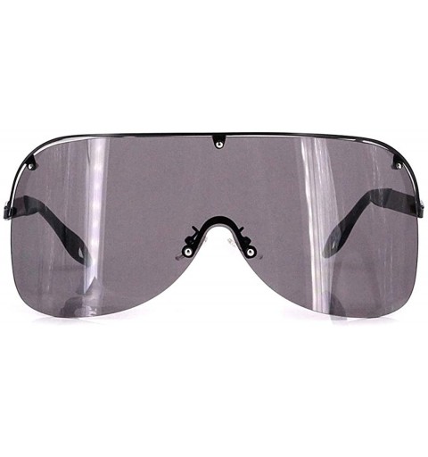 Rimless Unisex Fashion Oversize Sunglasses Large Frame Glasses Conjoined-Mirror Visor - Black Large-frame - CC198ZAIUOR $14.65