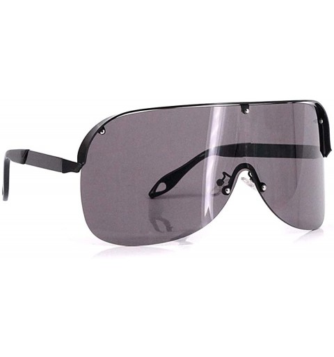 Rimless Unisex Fashion Oversize Sunglasses Large Frame Glasses Conjoined-Mirror Visor - Black Large-frame - CC198ZAIUOR $14.65