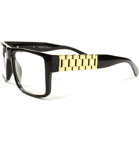 Rectangular Swag Hip Hop Clubbing Mens Womens Glasses - Black - CK18ECEKK9I $37.40