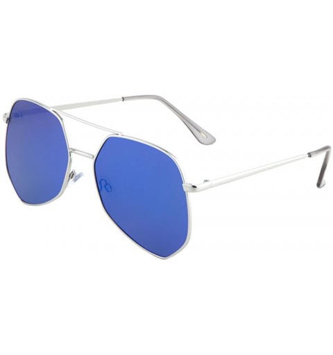 Aviator Color Mirror Wide Bridge Geometrical Aviator Sunglasses - Blue Silver - CU190OGGGZU $13.49