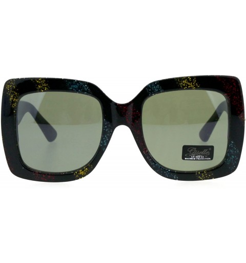 Butterfly Womens Glitter Thick Plastic Rectangular Butterfly Designer Sunglasses - Green Lens - CL18GM2KLH4 $14.22