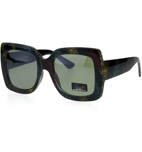 Butterfly Womens Glitter Thick Plastic Rectangular Butterfly Designer Sunglasses - Green Lens - CL18GM2KLH4 $14.22