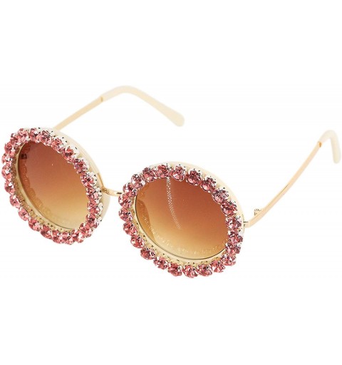 Goggle Fashion Round Pearl Decor Sunglasses UV Protection Metal Frame - Pink Frame Rhinestone - CV18TUW9Y5T $14.83