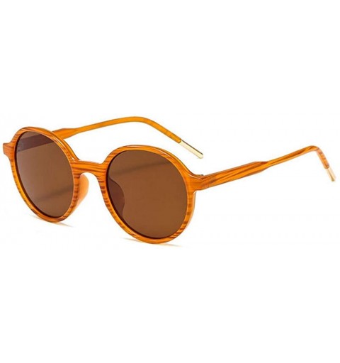 Round Women Fashion Eyewear Round Beach Sunglasses with Case UV400 Protection - Orange Strip Frame/Brown Lens - CQ18WU59TLU $...