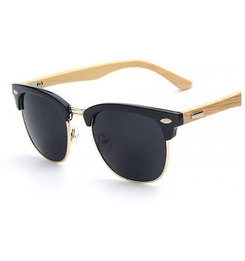 Oval Clubmaster Hand-made Bamboo Wood Sunglasses - Black/Gold - CW17X3OWGI5 $22.12