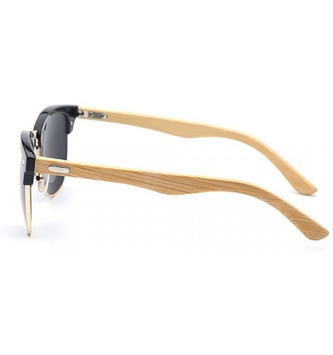 Oval Clubmaster Hand-made Bamboo Wood Sunglasses - Black/Gold - CW17X3OWGI5 $22.12