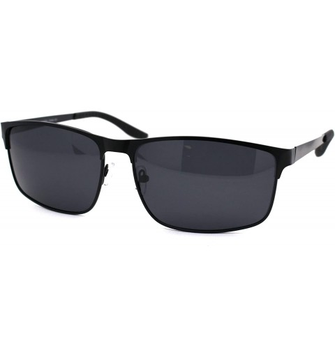 Rectangular Mens Polarized Spring Hinge Rectangular Metal Rim Dress Sunglasses - Matte Black - CP18A9K2ZWI $16.76