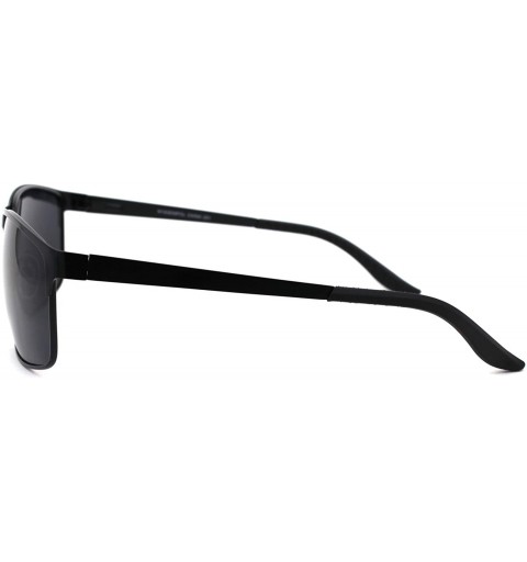 Rectangular Mens Polarized Spring Hinge Rectangular Metal Rim Dress Sunglasses - Matte Black - CP18A9K2ZWI $16.76