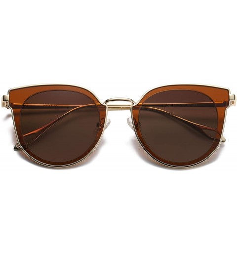 Cat Eye Fashion Round Polarized Sunglasses for Women UV400 Mirrored Lens SJ1057 - C4 Gold Frame/Gradient Brown Lens - C418TDM...