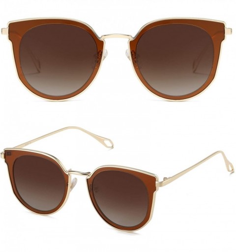Cat Eye Fashion Round Polarized Sunglasses for Women UV400 Mirrored Lens SJ1057 - C4 Gold Frame/Gradient Brown Lens - C418TDM...