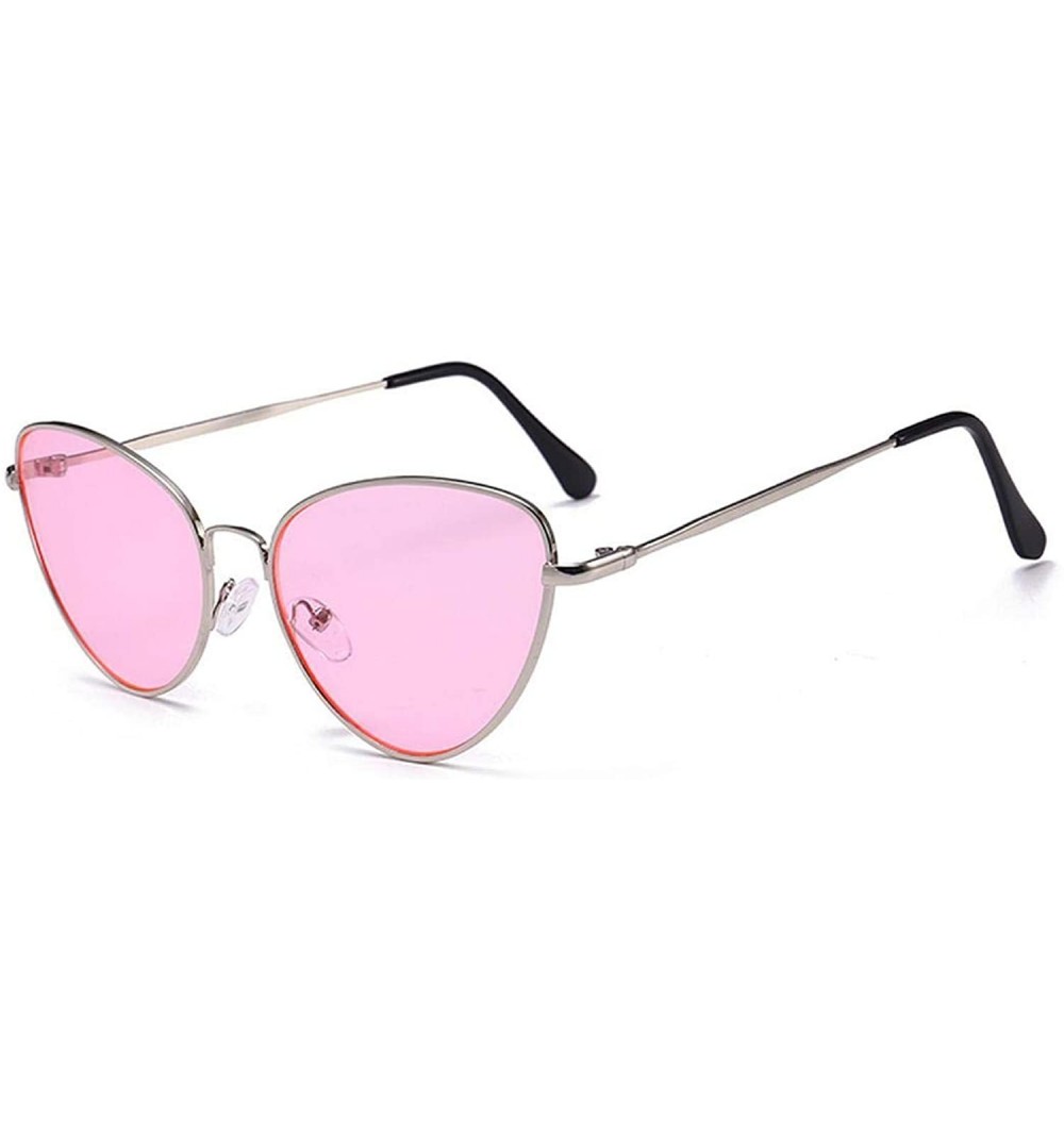 Shield Sexy Small Vintage Cat Eye Sunglasses Women Red Sun Glasses Female Ladies Cateyes Sunglass Retro - Silver Pink - CI198...