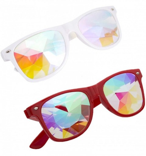 Square Kaleidoscope Glasses Festival Cosplay Rainbow Prism Sunglasses Goggles - white+red(square) - C718QWOW2AA $14.27