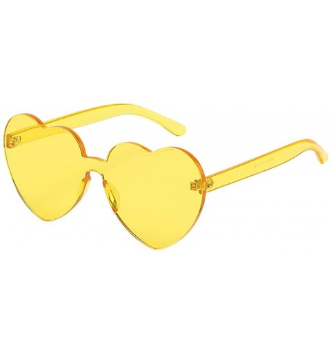 Oval Unisex Stylish Sunglasses Heart Shaped Rimless Sunglasses Transparent Candy Color Frameless Glasses - Yellow - C6193XDWR...