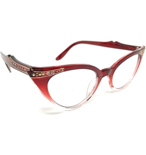 Semi-rimless Cateye or High Pointed Eyeglasses or Sunglasses - Red Fade- Clear - CU1279255AR $9.74