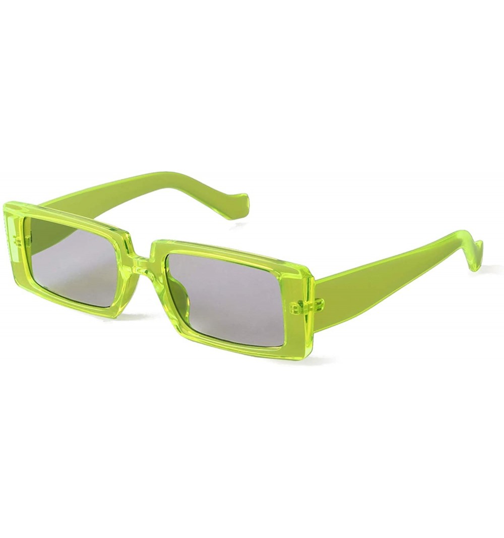 Rectangular Rectangle Sunglasses Women Fashion Sunglasses Square Wide Frame - Shiny Green Grey Lens - CX196N6TOSQ $12.37