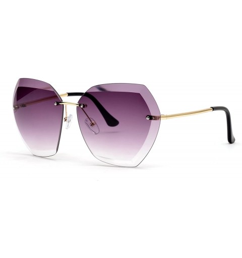 Rimless Oversized Rimless Sunglasses for Women Clear Lens Metal Frame - Gold&purple - CC184T57Y85 $24.07