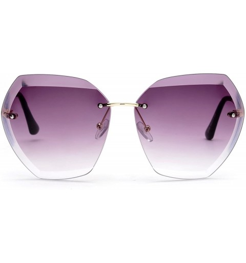 Rimless Oversized Rimless Sunglasses for Women Clear Lens Metal Frame - Gold&purple - CC184T57Y85 $24.07