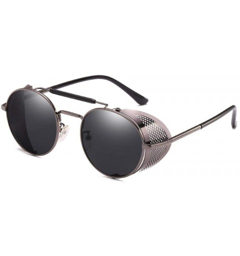 Aviator Steampunk Retro Round Sunglasses Metal Frame Men Women Black Red C7 Silver Blue - C3 Gungray Black - CG18YZWDGD8 $21.81