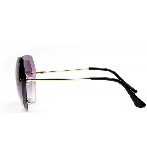 Rimless Oversized Rimless Sunglasses for Women Clear Lens Metal Frame - Gold&purple - CC184T57Y85 $24.07