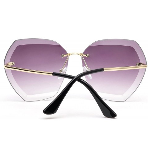 Rimless Oversized Rimless Sunglasses for Women Clear Lens Metal Frame - Gold&purple - CC184T57Y85 $24.07