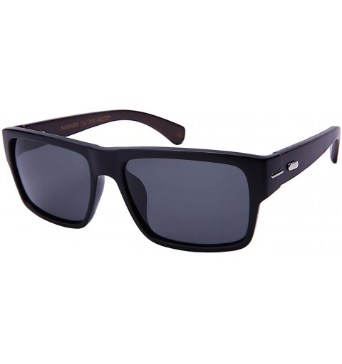 Rectangular Square Bamboo Polarized Sunglasses 540894BM-P - Matte Black+dark Brown - C112O1P2CEA $11.06