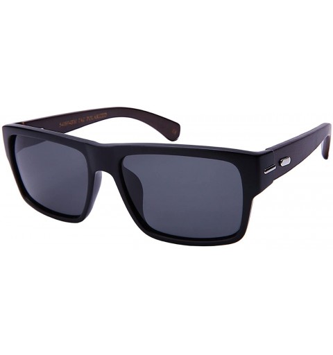 Rectangular Square Bamboo Polarized Sunglasses 540894BM-P - Matte Black+dark Brown - C112O1P2CEA $11.06