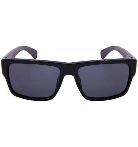 Rectangular Square Bamboo Polarized Sunglasses 540894BM-P - Matte Black+dark Brown - C112O1P2CEA $11.06