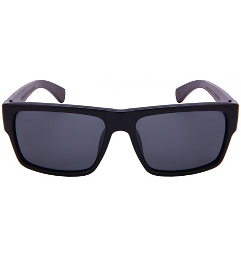 Rectangular Square Bamboo Polarized Sunglasses 540894BM-P - Matte Black+dark Brown - C112O1P2CEA $11.06