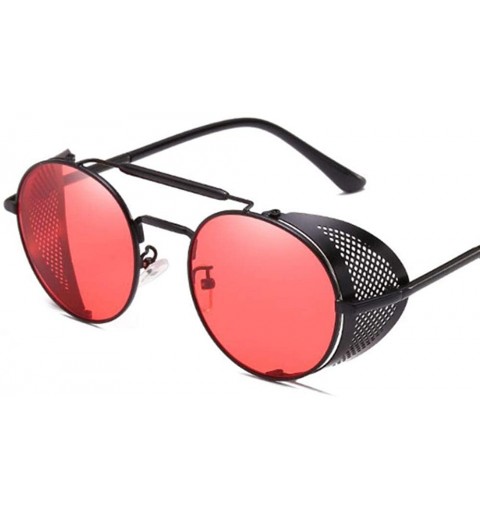 Aviator Steampunk Retro Round Sunglasses Metal Frame Men Women Black Red C7 Silver Blue - C3 Gungray Black - CG18YZWDGD8 $24.11