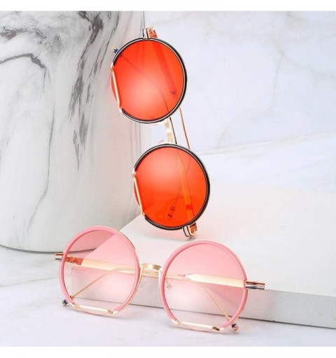 Goggle Sunglasses Trend With Big Name Glasses With Web Celebrity Round Frame Sunglasses For Women - CT18THIQE7Q $10.80