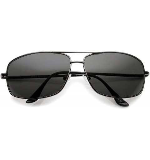 Square Large Classic Metal Crossbar Square Lens Aviator Sunglasses 66mm - Gunmetal / Smoke - CR128UKQSFJ $11.85