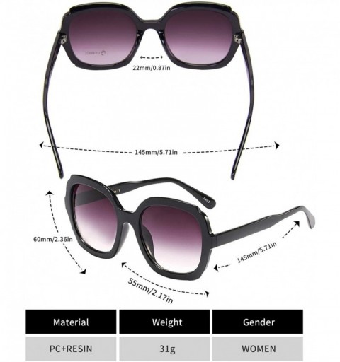 Oversized Fashion Oversized Sunglasses Polarized Protection - Bright Black Frame Gradient Grey Lens - C918SZUQHXI $9.28