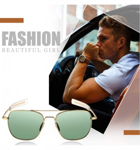 Oversized Mens Aviator Sunglasses Polarized Pilot Military Square Shades with Bayonet Temples - Green - C01938LNLCH $11.68