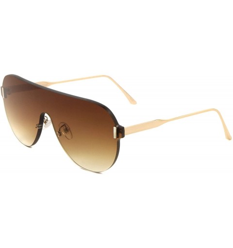 Rimless Rimless Flat Top Round Shield Thick One Piece Lens Sunglasses - Brown - CX197NHG9UK $14.80