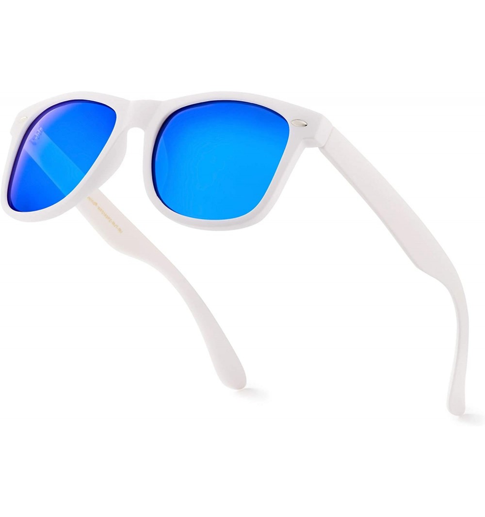 Rectangular Classic Polarized Sunglasses - Matte White - Revo Ice Blue - CB196QWTY4E $12.81