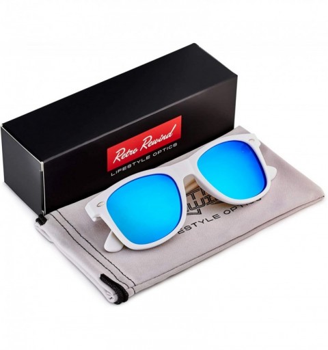 Rectangular Classic Polarized Sunglasses - Matte White - Revo Ice Blue - CB196QWTY4E $12.81