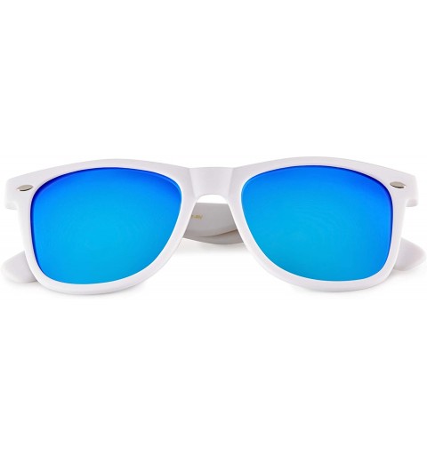 Rectangular Classic Polarized Sunglasses - Matte White - Revo Ice Blue - CB196QWTY4E $12.81