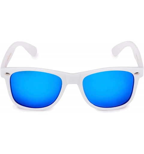 Rectangular Classic Polarized Sunglasses - Matte White - Revo Ice Blue - CB196QWTY4E $12.81