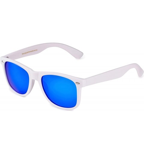 Rectangular Classic Polarized Sunglasses - Matte White - Revo Ice Blue - CB196QWTY4E $12.81