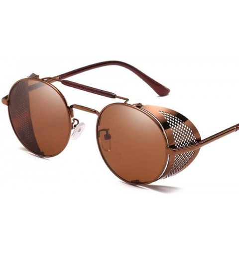 Aviator Steampunk Retro Round Sunglasses Metal Frame Men Women Black Red C7 Silver Blue - C3 Gungray Black - CG18YZWDGD8 $12.63